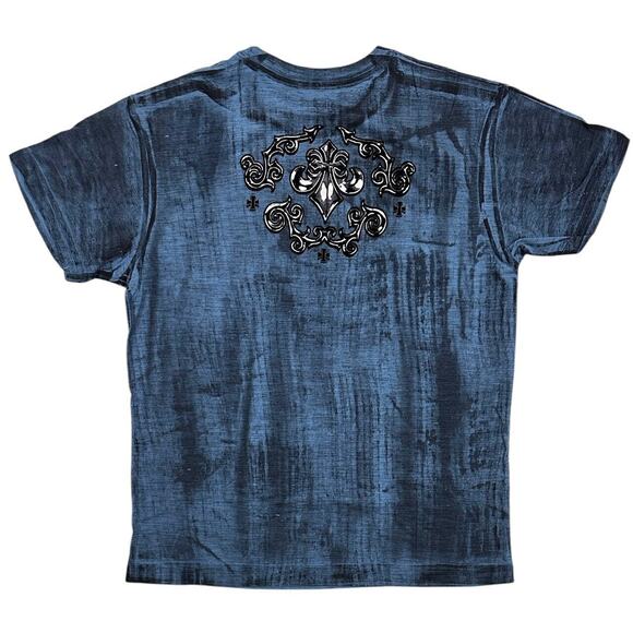 Affliction Clothing Men's T-Shirt Polaris Felt Graphic Blue/Black Dip Dye Tee - Picture 6 of 8